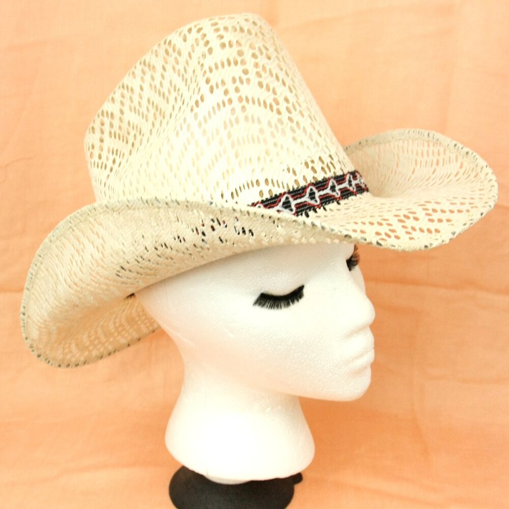 Vintage Stiff Open Weave Cowboy Cowgirl Hat 1970s Mexico Unisex Coastal Cowgirl